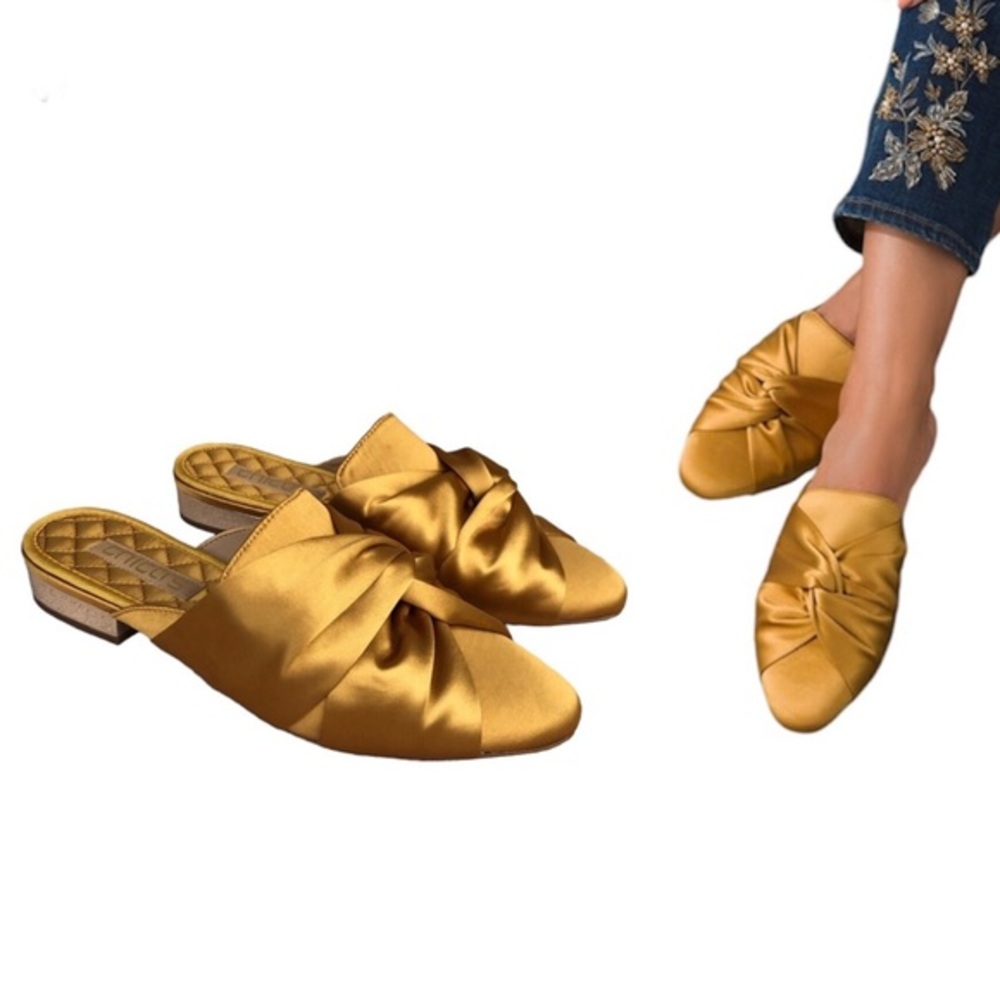 Elegant Gold Satin Women's Mules